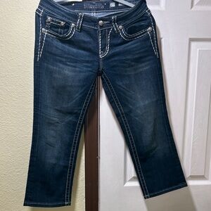 Miss Me Dark Indigo Cropped Jeans with Contrast Stitching